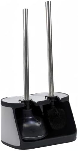 Casaphoria Stainless Steel Toilet Bowl Brush with Holder and Plunger Set, Freestanding Canister for Bathroom, 2 in 1 Hideaway Holder Heavy Duty Unclogger Plunger