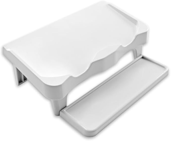 Skywin TidyFriend Detergent Holder Shelf for Laundry Room - Holds 2 Liquid Soap Dispenser, Laundry Soap Station Organizer, Detergent Stand with Drip Catcher Drip Tray Storage Organization (White)