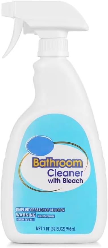 Bathroom Cleaner with Bleach – 32 fl oz Surface Spray for Showers, Sinks, Tiles, Grout, Tubs and Household Cleaning Tasks