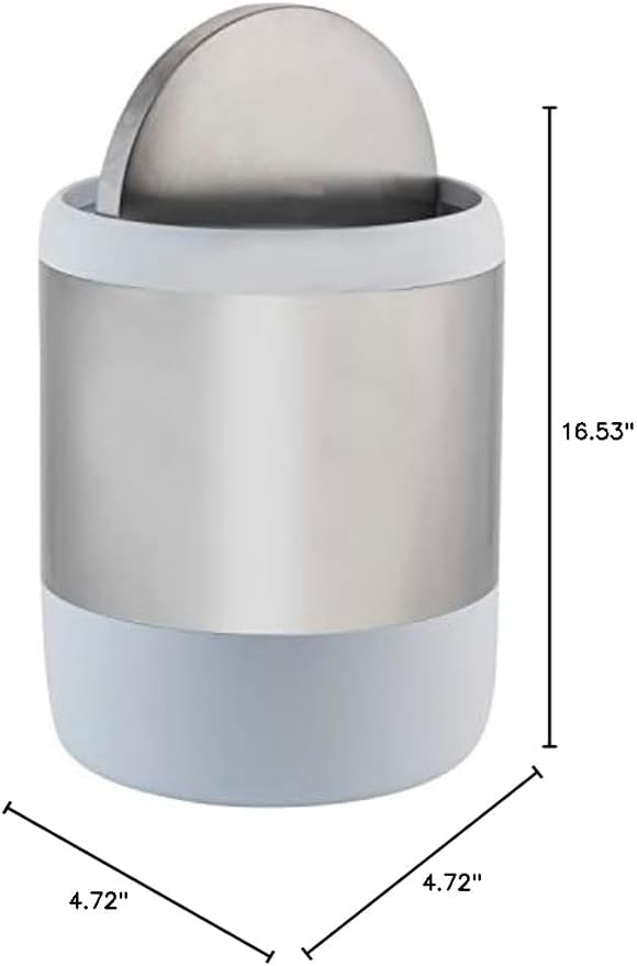 Bath Bliss Smooth Matte Stainless Waste Bin and Toilet Brush | Dimensions: 7.9" x 7.9" x 9.8"- Wastebasket | Dimensions: 4.7"x 4.7"x 16.5"- Toilet Brush| Bathroom Accessories | White