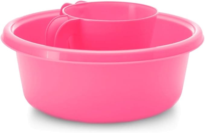 YBM Home Square Plastic Wash Cup & Wash Basin Set, Long-Lasting, for Ritual Hand Washing, 1332-1147Pink
