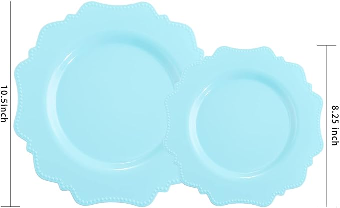 COLOSUS 60Pcs Blue Plastic Plates, Light Baby Blue Party Plates, Heavy Duty 30 Dinner plate 10.5” and 30 Salad/Dessert Plate 8.25” for Easter day, Party,Dinner