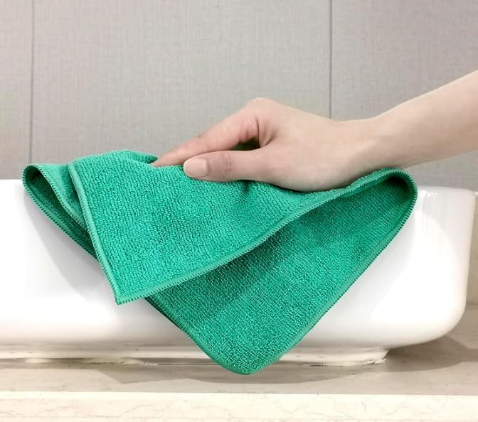 Tricol Clean Professional Extra Thick Commercial Grade Microfiber Cleaning Cloth, Green, Pack of 72