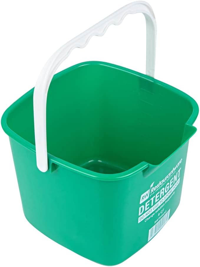 Restaurantware-RW Clean 8 Quart Cleaning Buckets, 10 Detergent Square Buckets - With Measurements, Built-In Spout And Handle, Green Plastic Utility Buckets, For Home Or Commercial Use,