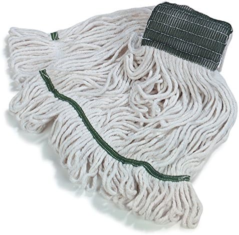 SPARTA 369551B00 Cotton Mop Head, Loop-Ended, 5 Inch Color-Coded Green Headhand for Organized Cleaning, Medium - 36 Inches Long, White with Green Band, (Pack of 36)