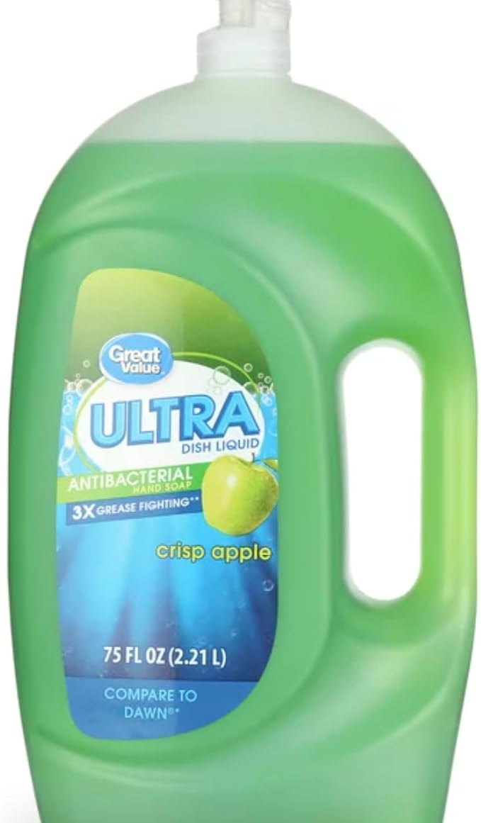Great Value Ultra Concentrated Dishwashing Liquid/Soap/Detergent, Crisp Apple Scent - 90 ounce Bottle (Pack of 1) (1)