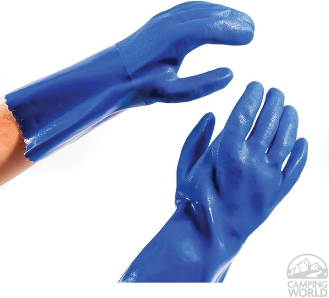 Camco Durable All Purpose RV and Camper Reusable Sanitation Gloves - Will Grip in Wet or Dry Conditions | Blue PVC Gloves - 1 Pair (40287)