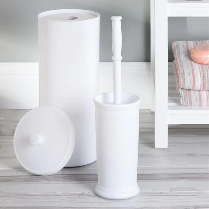 InterDesign Kent Plastic Toilet Bowl Brush Set, Classic Design Slim Compact Bowl Brush and Holder for Bathroom - Sturdy, Deep Cleaning, 4.25" x 4.25" x 16", White