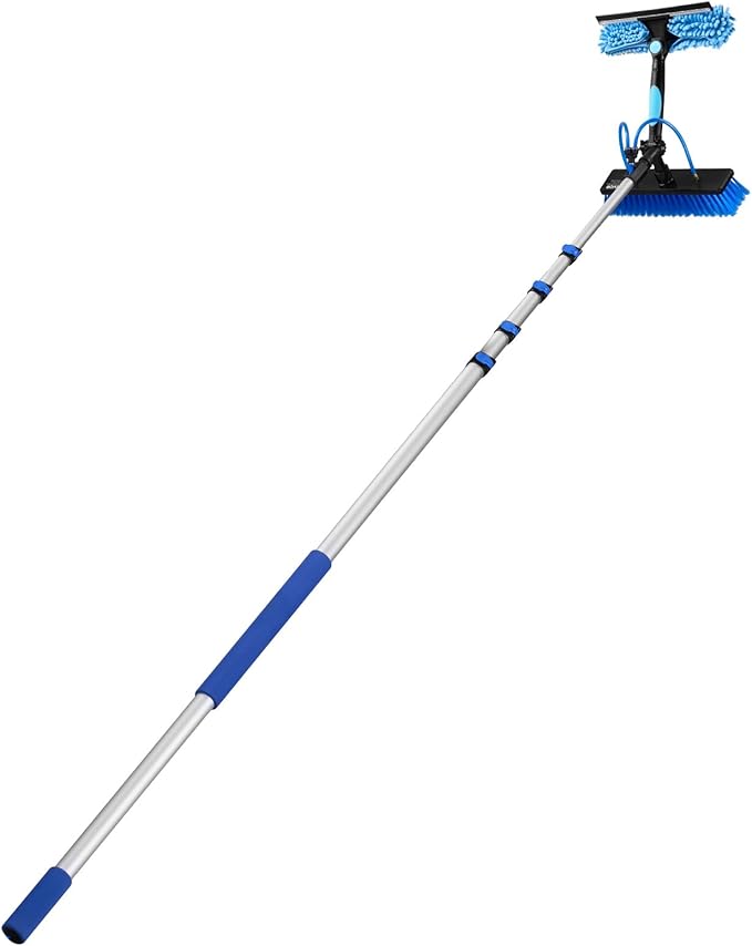 VEVOR Solar Panel Cleaning Kit, 26 ft, Water Fed Pole Kit with Cleaning Brush, Soap Dispenser, Extendable Aluminum Telescopic Pole, 180° Rotatable Brush Head, for Roof Mounted Solar Panels, Windows