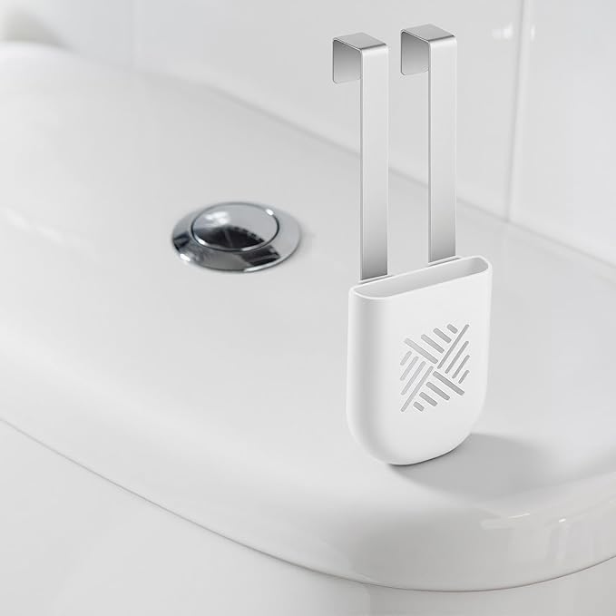 2Pack White Toilet Bowl Tablet Holder Toilet Cleaner Holders, Hanging Toilets Cleaner Caddy, Toilets Tank Cleaning Tablet Holders, Stainless Steel Hook Plastic Holder Tank Caddy with Adjustable Hook