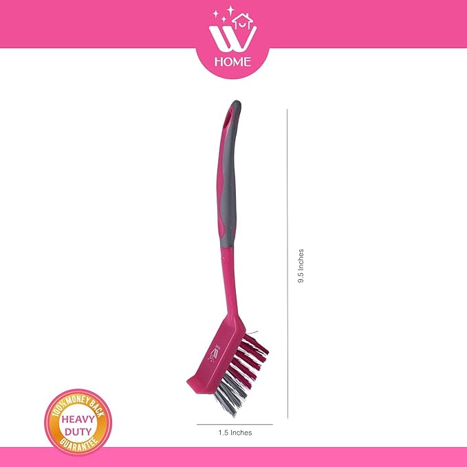 Natural Solution WBM Home Dish Brush, 3-Pack Pink, Nylon Bristles & Handle, Kitchen & Bathroom Cleaning Brushes