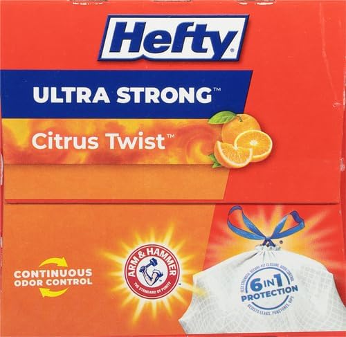 Hefty Ultra Strong Trash Bags 13 Gallon | Tall Kitchen | Drawstring Closure | Odor Control | Citrus Scent | 40 Bags, Pack of 6