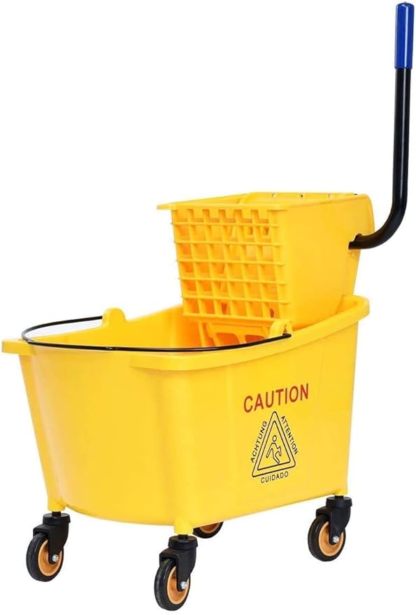 Nightcore Commercial Mop Bucket and Side Press Cleaning Wringer Portable Trolley On Wheels,All-in-one Tandem Floor Cleaning,Wavebrake. Ideal for Household,Commercial (34 Quart)