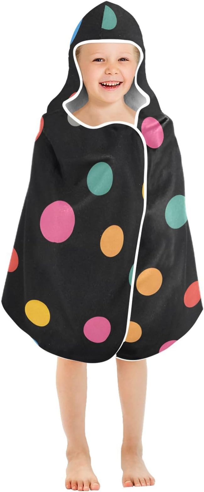 SUABO Kids' Bath Towels Colorful Dots Hooded Towels for Boys Girls,Toddler Towels Multi-Purpose for Beach,Pool and Bathroom,23.5" x 50", Soft and Highly Absorbent