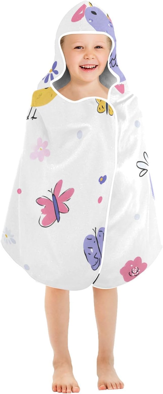 SUABO Kids' Bath Towels Flower Chicken White Background Hooded Towels for Boys Girls,Toddler Towels Multi-Purpose for Beach,Pool and Bathroom,23.5" x 50", Soft and Highly Absorbent