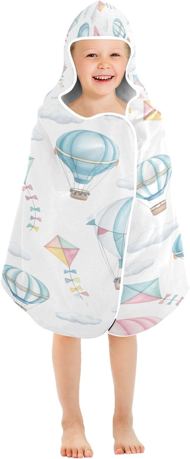 CEBUGI Hot Air Balloons Hooded Bath Towel for Kids Absorbent Soft Bath Towel Wrap with Hood 50x23.5in Pool Beach Shower Towel for Boys Girls