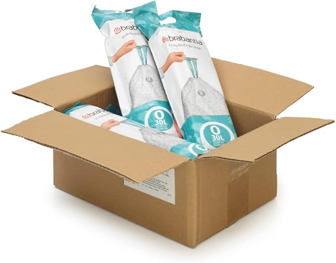 Brabantia PerfectFit Trash Bags (Size O/8 Gal) Thick Plastic Trash Can Liners with Drawstring Handles (120 Bags)