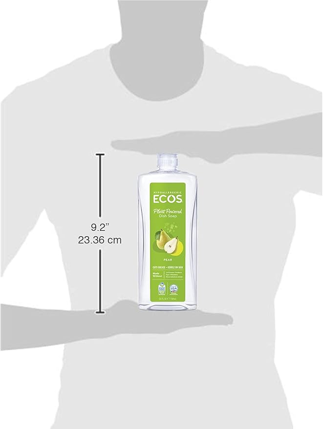 ECOS Dish Soap - Cuts Grease & Food Residue - No Harsh Chemicals - Hypoallergenic for Sensitive Skin - Biodegradable Formula, Recyclable Sustainable Liquid Dishwashing Soap - Natural Pear (Pack of 2)