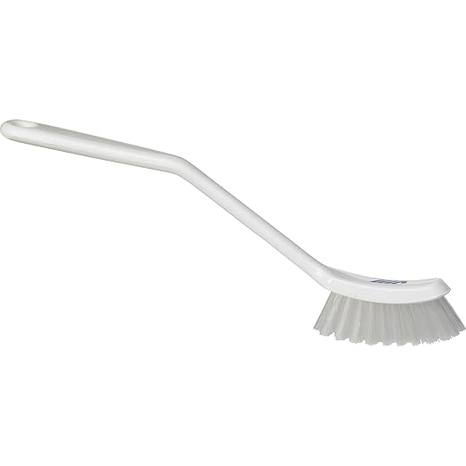Vikan - Fine Dish Brush - Heavy-Duty, Narrow, Slip-Resistant Cleaning Brush, Polypropylene, Polyester Bristle, 11 Inch, White, (42875)