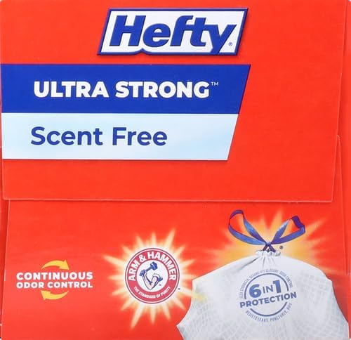 Hefty Ultra Strong 13 Gallon Trash Bags, Tall Kitchen Trash Bags 13 Gallon Size, Drawstring Closure, Continuous Odor Control, White, Unscented, 40 Bags (Pack of 6)