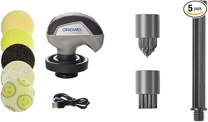 Dremel Versa Power Scrubber Kit with 5 Scrub Daddy Cleaning Sponge Pads, PC10-07 + PC370-2 Versa Power Scrubber Detail Brushes and Extender