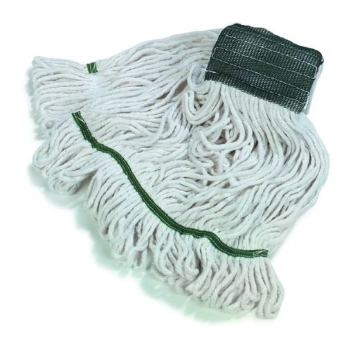 SPARTA 369551B00 Cotton Mop Head, Loop-Ended, 5 Inch Color-Coded Green Headhand for Organized Cleaning, Medium - 36 Inches Long, White with Green Band