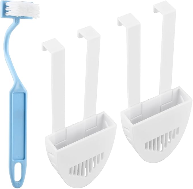 2Pcs Toilet Tank Cleaning Tablet Holder, Hanging Toilet Cleaner Box Tablet Bracket Preventing Dissolved from Polluting Water Tank Fits Most Standard Toilets Tanks, w/Brush