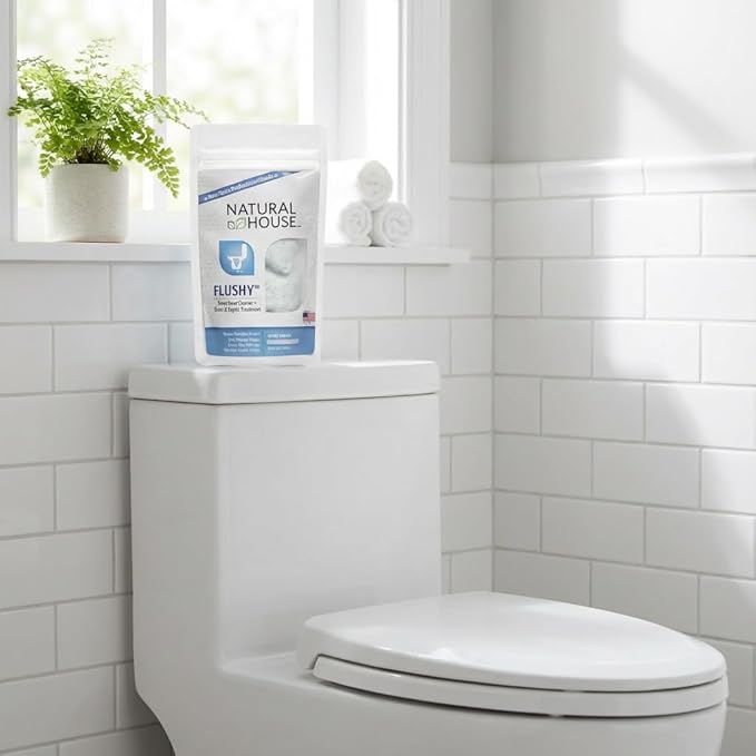Natural House Flushy - Plant-Based Enzyme Foaming Toilet Bowl Cleaner - Removes Hard Water Stains, Rust, Calcium - Septic-Compatible, Plumbing-Friendly - Mint Scent - 60 Count