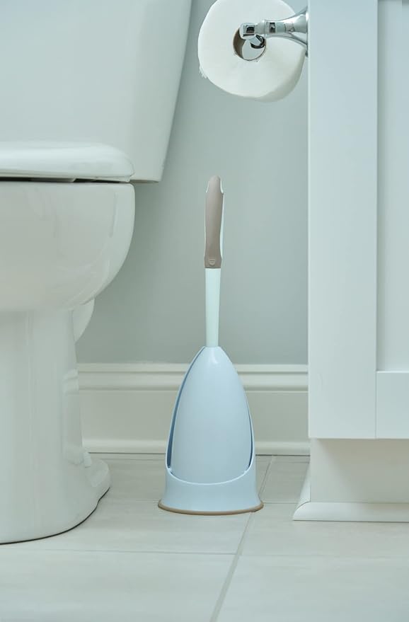 Quickie Toilet Bowl Brush and Storage Caddy with Microban for Bathroom, White, Heavy Duty Deep Cleaning, Convenient Storage, Long Handle, Fights Oder-Causing Material