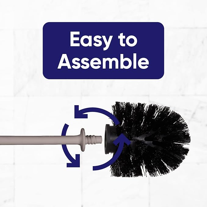 Superio Plastic Toilet Brush with Taupe Bristles, Includes Holder for Easy Bathroom Cleaning