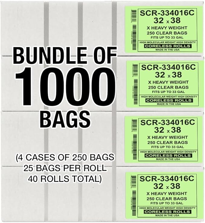 Aluf Plastics 33 Gallon Trash Bags Source Reduction Series Value High Density 16 Micron Gauge (equiv) - Intended for Home, Office, Bathroom, Paper, Styrofoam (Pack of 1000)