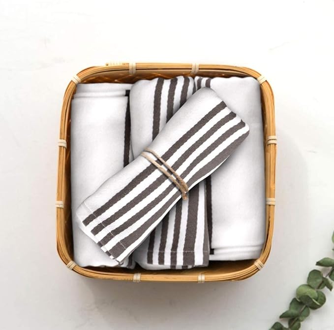 Urban Villa Kitchen Towels 100% Cotton Dish Towels for Kitchen (Set of 3) 20”x30” Dish Cloths Highly Absorbent Kitchen Linen Set with Hanging Loop Perfect for Drying Dishes Cleaning Towels-Grey White