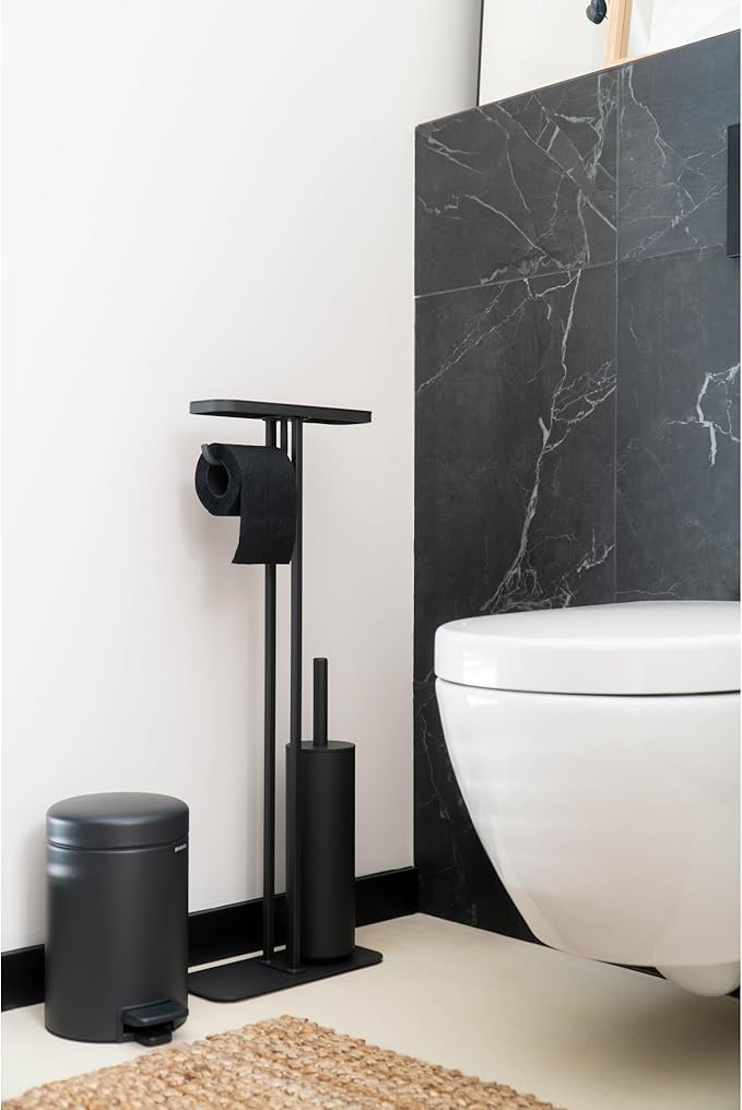 Brabantia Mindset Toilet Butler | Mineral Infinite Gray | Freestanding All-in-One Bathroom Accessory Set | Toilet Paper Holder Stand, Integrated Shelf & Toilet Brush & Holder | Bathroom Phone Holder
