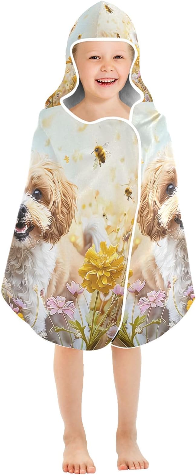 Hooded Towel for Kids Cockapoo Dog Standing in The Flowers Beach Wrap Bath Towels 50x23.5in