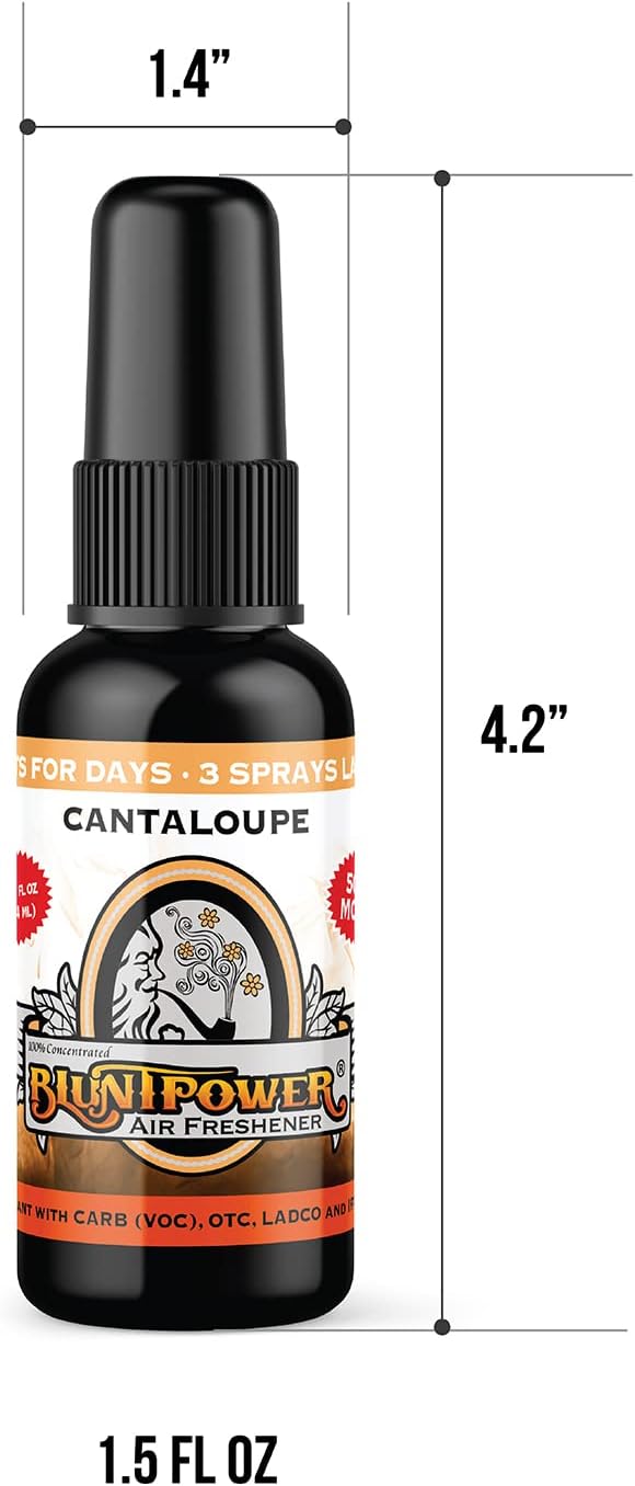 BluntPower (Cantaloupe, 5 Pack) Concentrated Air Freshener - Premium Oil Based Air Freshener Spray For Home and Car - Long-Lasting Bathroom Spray, Car Freshener, & Odor Eliminator Spray