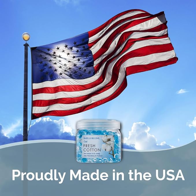 SMELLS BEGONE 12 oz Odor Eliminator Gel - Air Freshener - Absorbs & Eliminates Odor in Bathrooms, Basements, Cars, Boats, RVs & Pet Areas - Made with Essential Oils - Fresh Cotton Scent