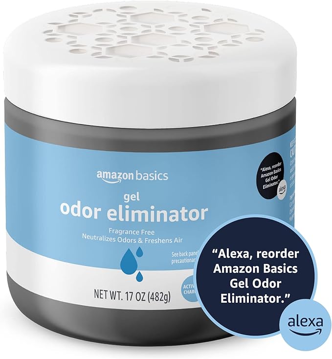 Amazon Basics Gel Odor Eliminator, Activated Charcoal, Fragrance Free, 17 Oz, Pack of 6