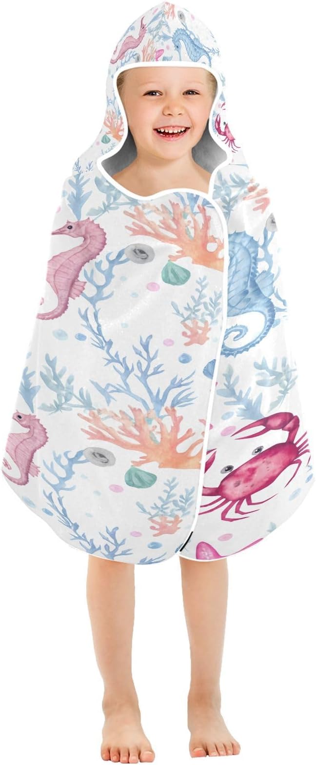 CEBUGI Starfish Hooded Bath Towel for Kids Absorbent Soft Bath Towel Wrap with Hood 50x23.5in Pool Beach Shower Towel for Boys Girls