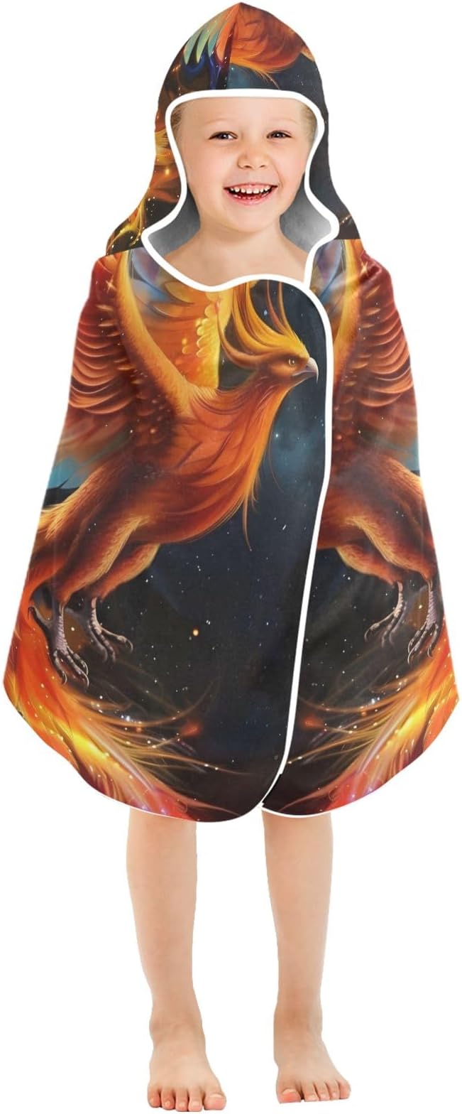Hooded Towel for Kids Majestic Phoenix Soaring Through The Night Sky Beach Wrap Bath Towels 50x23.5in
