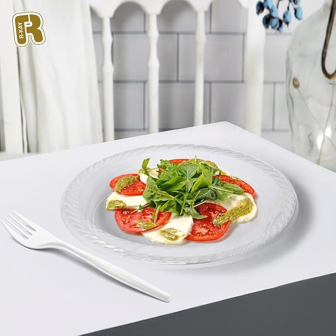 R-kay 100 Pack 9 Inch Clear Plastic Plates Disposable - Heavy Duty 9 Inch Clear Plates For Party - Microwavable Clear Disposable Plates