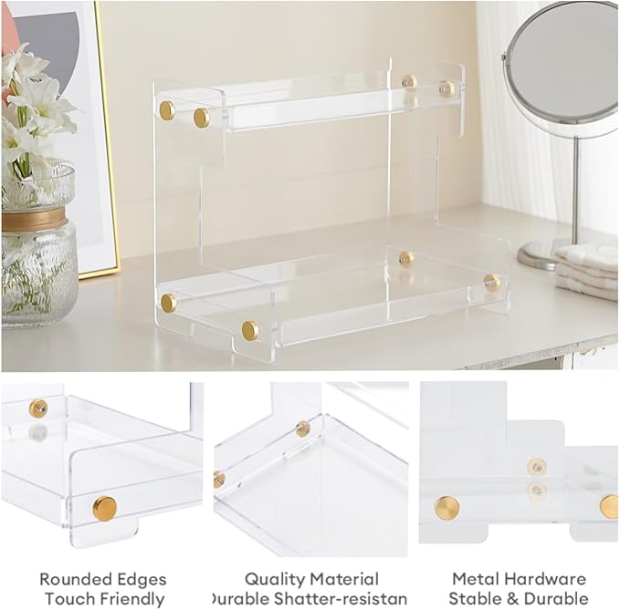 Bathroom Counter Organizer 2-Tier Bathroom Organizer Countertop Cosmetics Organizer Vanity Storage Shelf Rack for Bathroom Bedroom Kitchen