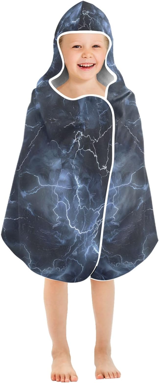 Hooded Towel for Kids Lightning in Dark Sky Beach Wrap Bath Towels 50x23.5in