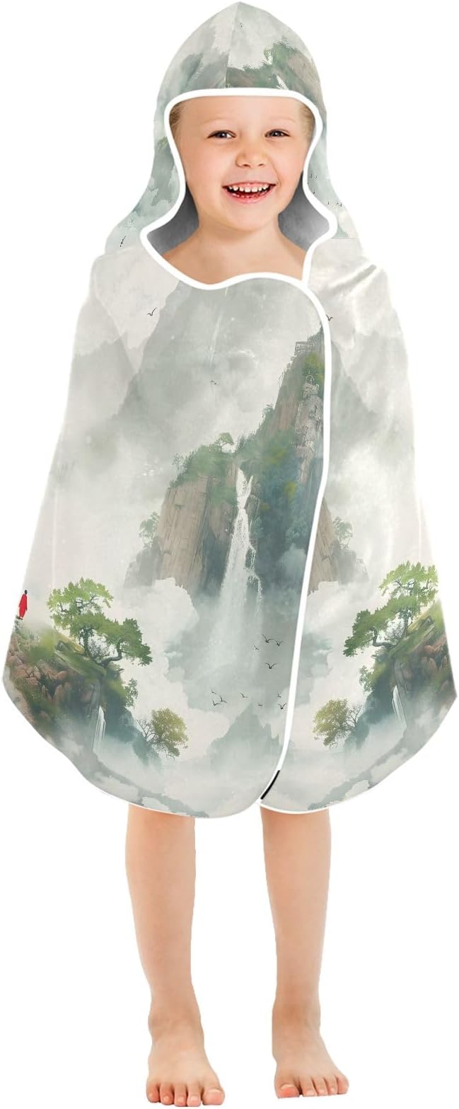 Hooded Towel for Kids Quiet Landscape Painting Beach Wrap Bath Towels 50x23.5in