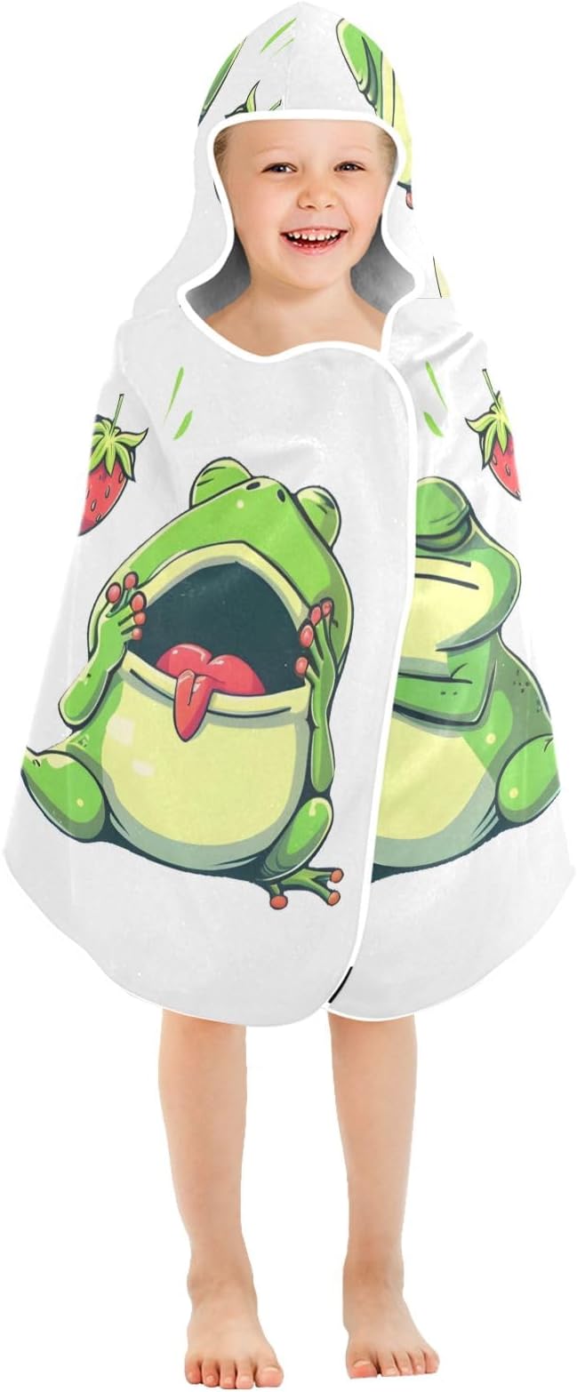 Hooded Towel for Kids Frog Dreaming of Strawberry Beach Wrap Bath Towels 50x23.5in