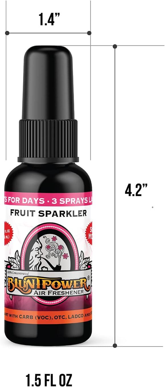 BluntPower (Fruit Sparkler, 1 Pack) Concentrated Air Freshener for Room and Car Spray - Oil-Based Diffuser Spray Bottle - Long-Lasting Bathroom Spray, Car Freshener, & Odor Eliminator Spray