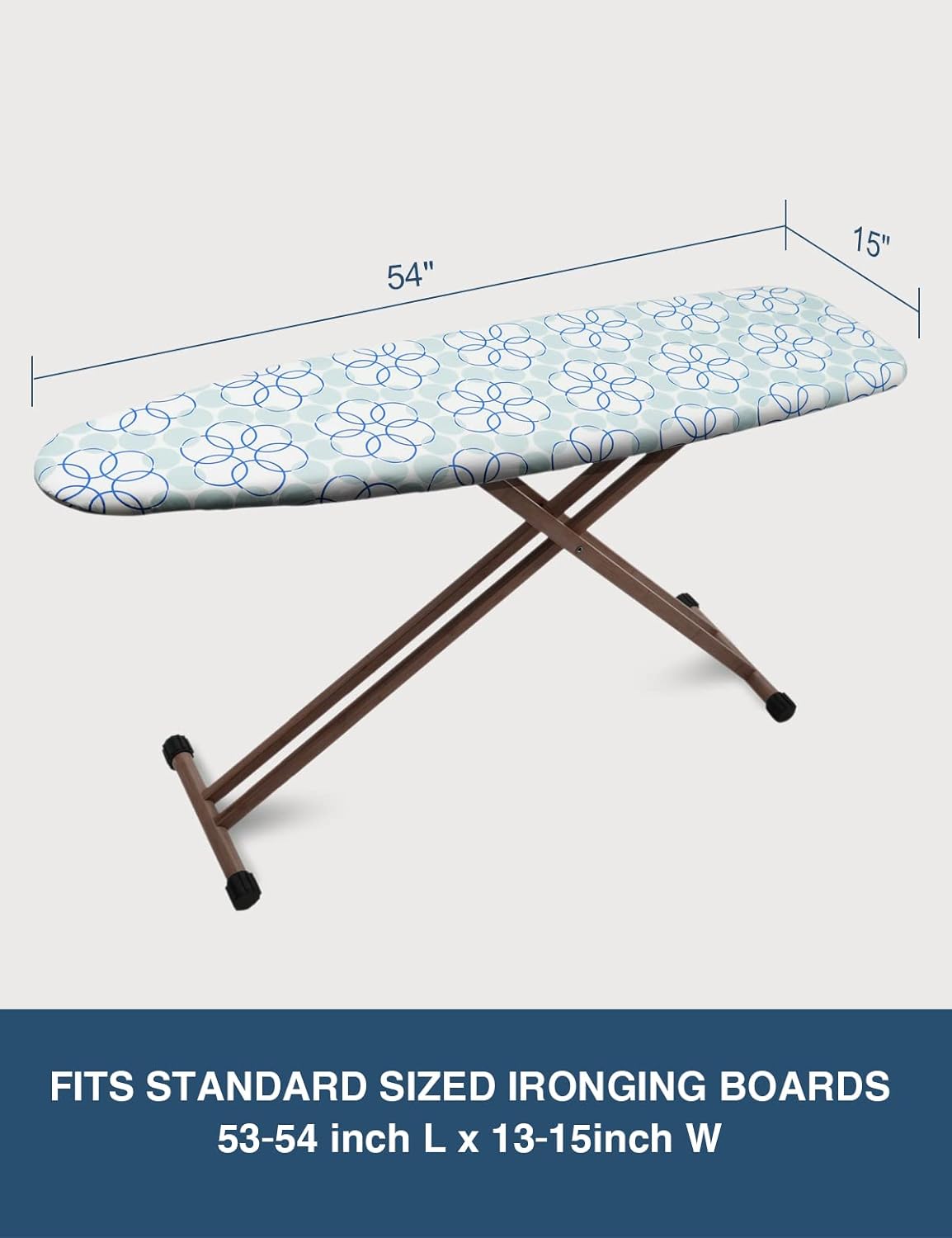Ironing Board Cover and Pad, Resist Scorching and Staining, 15x54 Reflective Silicone Ironing Board Cover with Thick Padding Extra Thick with Elastic Edges 4 Fasteners