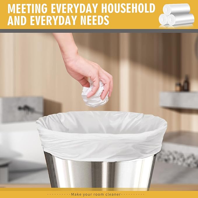 105 Count Small Trash Bags, 4 Gallon Garbage Can Liners - Unscented Wastebasket Clear Trash Bags for Bathroom, Kitchen, Bedroom, Cleaning Supplies (15 Liter)