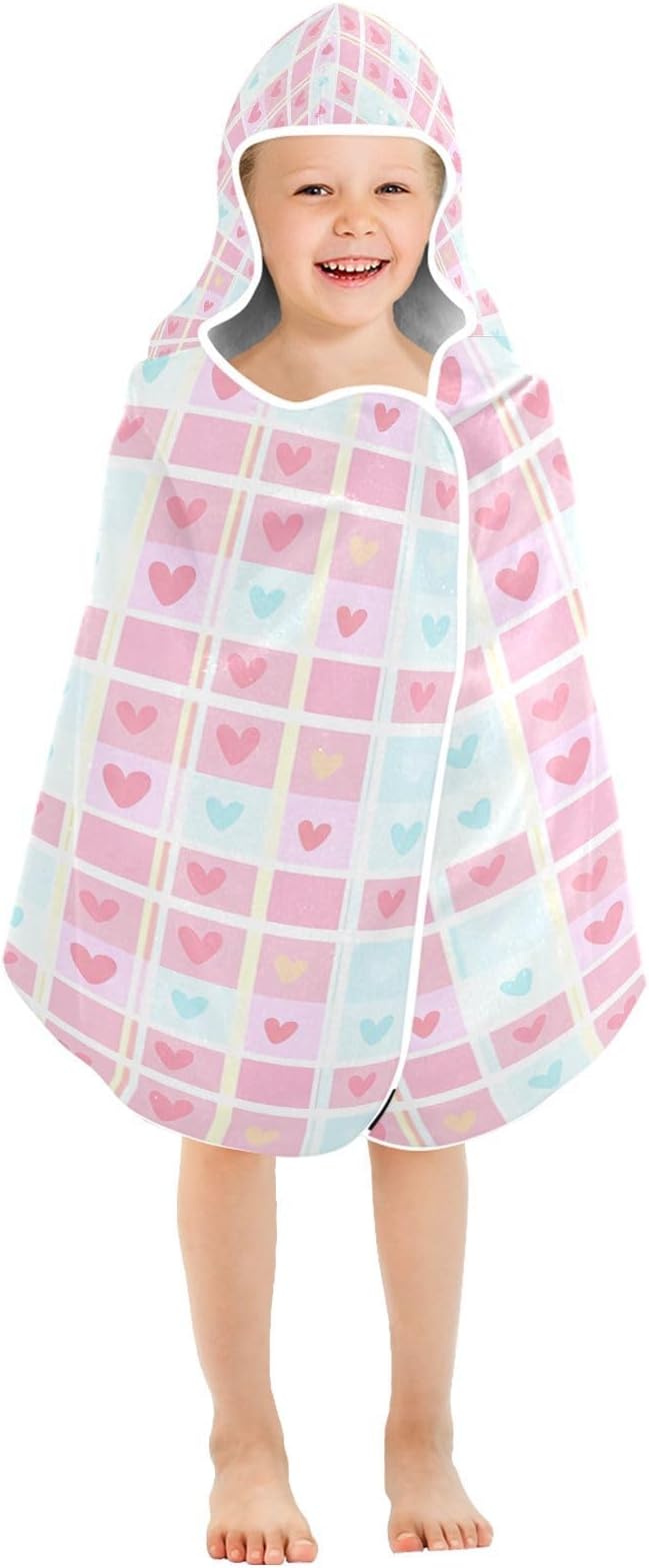 CEBUGI Colored Hearts Hooded Bath Towel for Kids Absorbent Soft Bath Towel Wrap with Hood 50x23.5in Pool Beach Shower Towel for Boys Girls