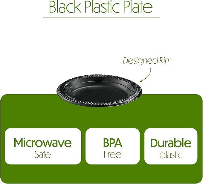 PLASTICPRO 100 PCS Small Black Plastic Plates, Light Weight 6 Inch Plastic Dessert Plates, Disposable for Party and Wedding