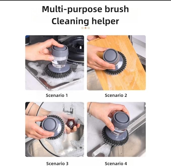Soap Dispense Palm Scrub dishwashing Kitchen Scrubber Press Automatic Liquid wash Pot ,Small Dish Brush(PET)
